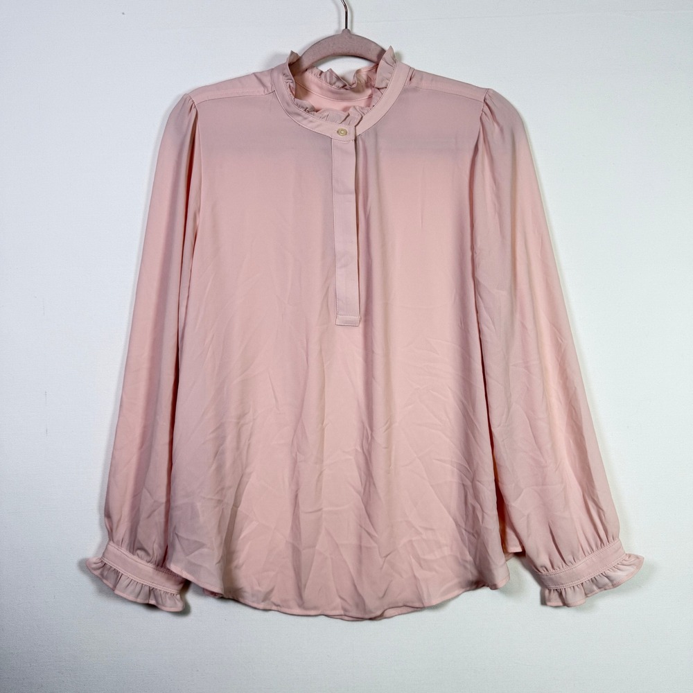 LOFT Pink Ruffle Neck Long Sleeve Blouse XLP
